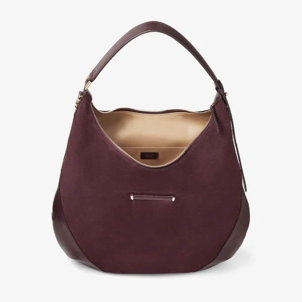 Deep Merlot and Shiny Gold Jimmy Choo Bar Hobo Medium, view 4 | Shoulder & Crossbody Bags