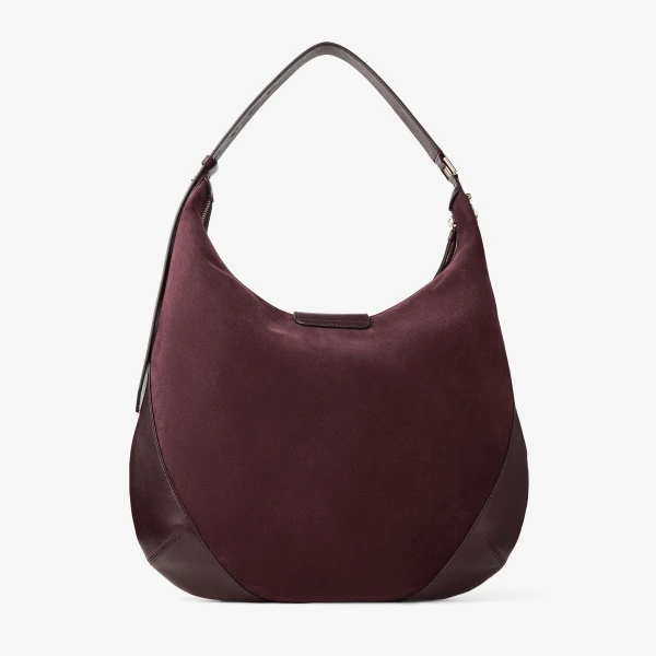 Deep Merlot and Shiny Gold Jimmy Choo Bar Hobo Medium, view 5 | Shoulder & Crossbody Bags