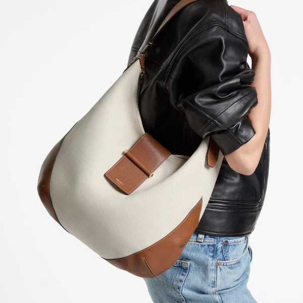 Natural, Tan and Shiny Gold Jimmy Choo Bar Hobo Medium, view 2 | Shoulder & Crossbody Bags