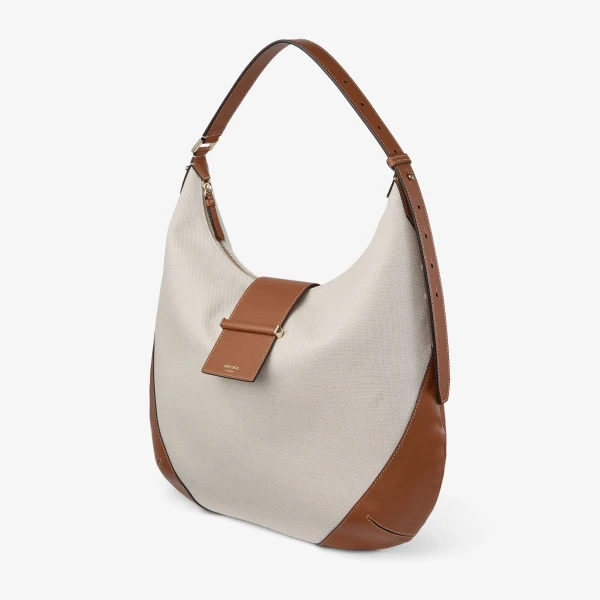 Natural, Tan and Shiny Gold Jimmy Choo Bar Hobo Medium, view 3 | Shoulder & Crossbody Bags