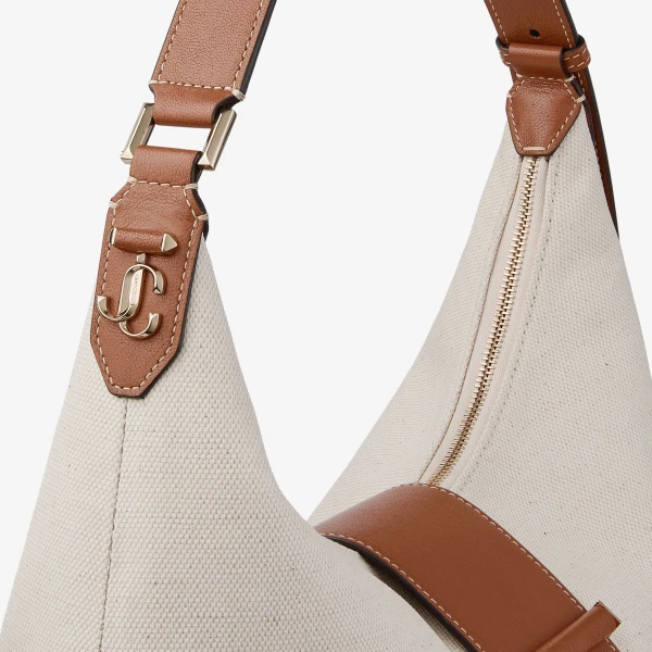 Natural, Tan and Shiny Gold Jimmy Choo Bar Hobo Medium, view 4 | Shoulder & Crossbody Bags
