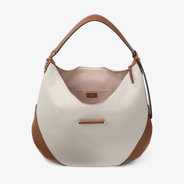 Natural, Tan and Shiny Gold Jimmy Choo Bar Hobo Medium, view 5 | Shoulder & Crossbody Bags