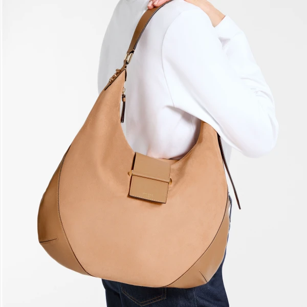 Toffee and Shiny Gold Jimmy Choo Bar Hobo Medium, view 2 | Shoulder & Crossbody Bags