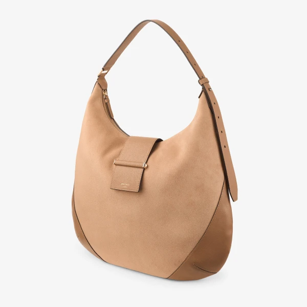 Toffee and Shiny Gold Jimmy Choo Bar Hobo Medium, view 3 | Shoulder & Crossbody Bags