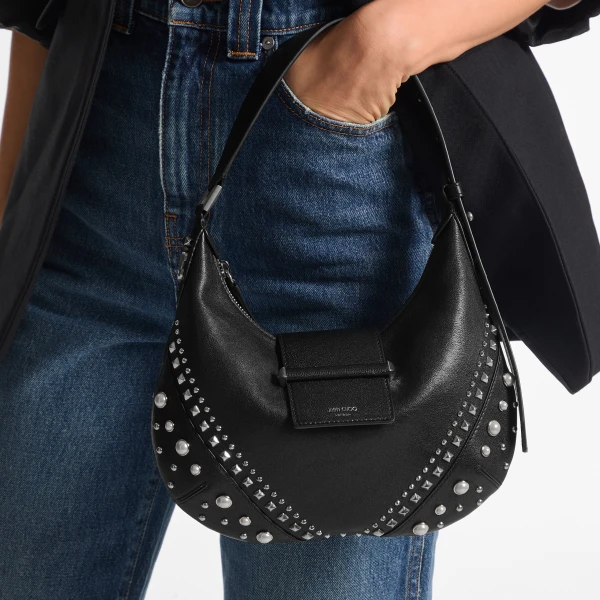 Black, Ivory and Antique Silver Jimmy Choo Bar Hobo Small, view 2 | Shoulder & Crossbody Bags