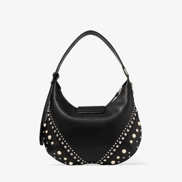 Black, Ivory and Antique Silver Jimmy Choo Bar Hobo Small, view 6 | Shoulder & Crossbody Bags