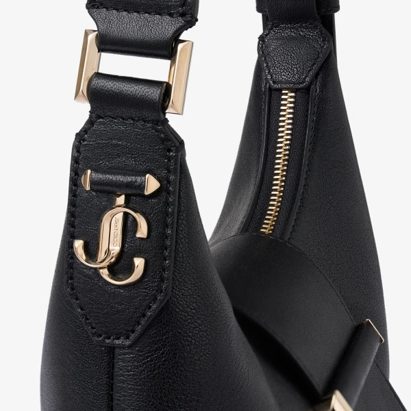 Black and Shiny Gold Jimmy Choo Bar Hobo Small, view 3 | Shoulder & Crossbody Bags