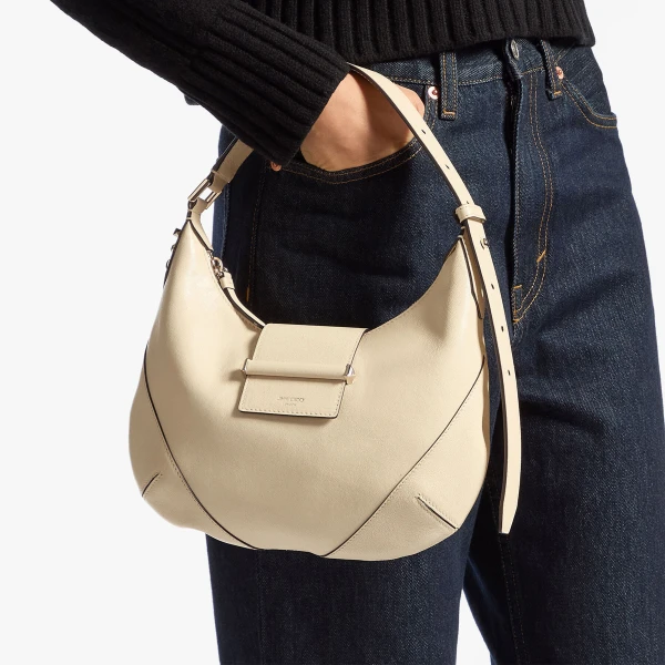 Buttermilk and Shiny Gold Jimmy Choo Bar Hobo Small, view 2 | Shoulder & Crossbody Bags