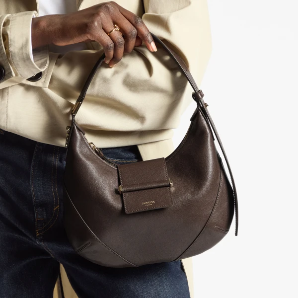 Chocolate and Shiny Gold Jimmy Choo Bar Hobo Small, view 2 | Shoulder & Crossbody Bags