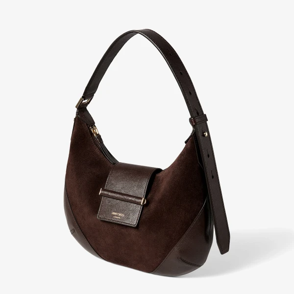 Chocolate and Shiny Gold Jimmy Choo Bar Hobo Small, view 2 | Shoulder & Crossbody Bags