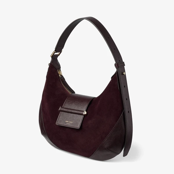 Dark Merlot and Shiny Gold Jimmy Choo Bar Hobo Small, view 2 | Shoulder & Crossbody Bags