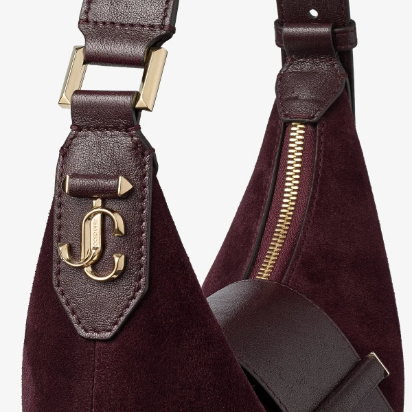 Dark Merlot and Shiny Gold Jimmy Choo Bar Hobo Small, view 3 | Shoulder & Crossbody Bags