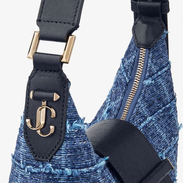 Denim Grid, Marine and Shiny Gold Jimmy Choo Bar Hobo Small, view 4 | Shoulder & Crossbody Bags
