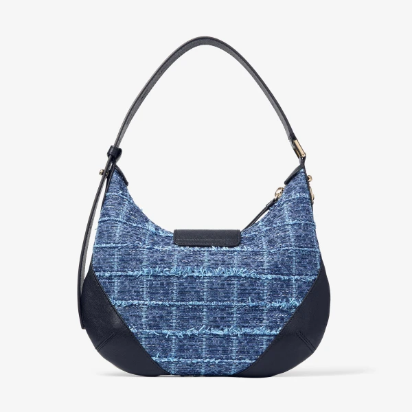 Denim Grid, Marine and Shiny Gold Jimmy Choo Bar Hobo Small, view 6 | Shoulder & Crossbody Bags