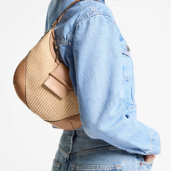 Natural, Toffee and Shiny Gold Jimmy Choo Bar Hobo Small, view 2 | Shoulder & Crossbody Bags