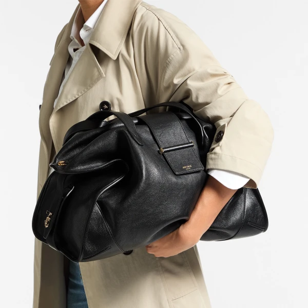 Black and Shiny Gold Jimmy Choo Bar Holdall Large, view 2 | Totes & Top-Handle Bags