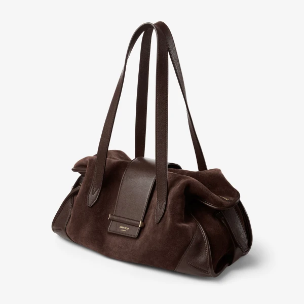 Chocolate and Shiny Gold Jimmy Choo Bar Holdall Medium, view 2 | Totes & Top-Handle Bags