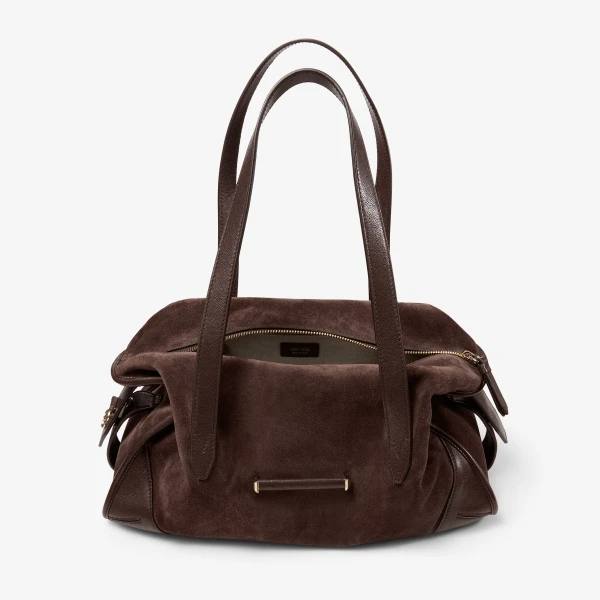 Chocolate and Shiny Gold Jimmy Choo Bar Holdall Medium, view 4 | Totes & Top-Handle Bags