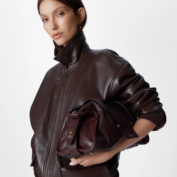 Dark Merlot and Shiny Gold Jimmy Choo Bar Holdall Medium, view 3 | Totes & Top-Handle Bags