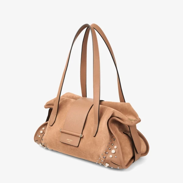 Toffee, Ivory and Shiny Gold Jimmy Choo Bar Holdall Medium, view 2 | Totes & Top-Handle Bags