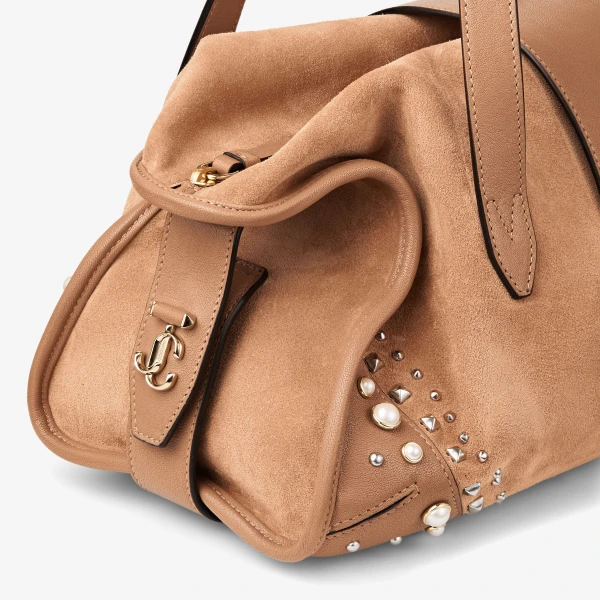 Toffee, Ivory and Shiny Gold Jimmy Choo Bar Holdall Medium, view 3 | Totes & Top-Handle Bags