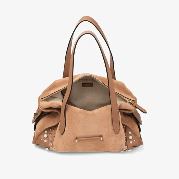 Toffee, Ivory and Shiny Gold Jimmy Choo Bar Holdall Medium, view 4 | Totes & Top-Handle Bags