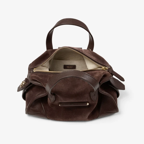Chocolate and Shiny Gold Jimmy Choo Bar Holdall Small, view 4 | Mini Bags