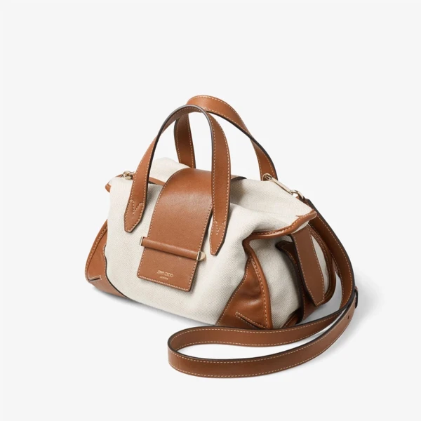 Natural, Tan and Shiny Gold Jimmy Choo Bar Holdall Small, view 2 | Mini Bags
