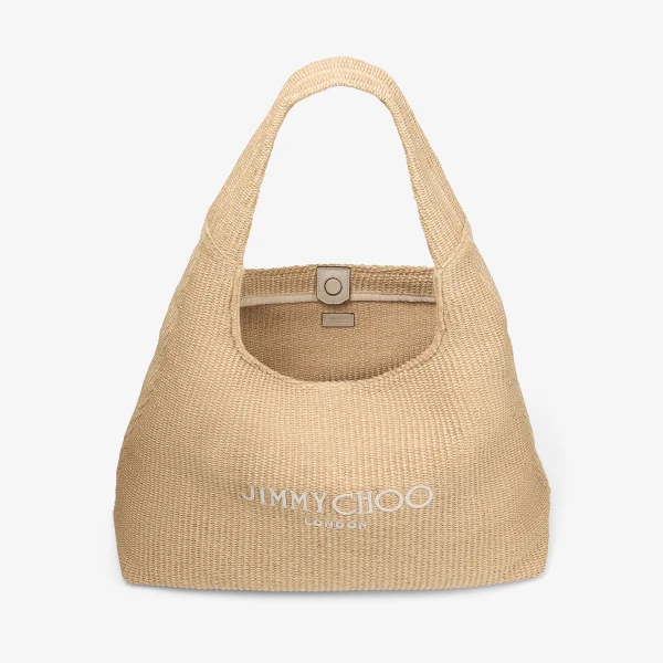 Natural and Latte Jimmy Choo Beach Diamond Hobo Large, view 4 | Shoulder & Crossbody Bags