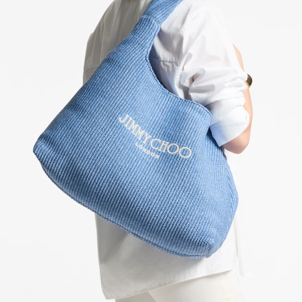 Ocean Blue and Ecru Jimmy Choo Beach Diamond Hobo Large, view 2 | Shoulder & Crossbody Bags