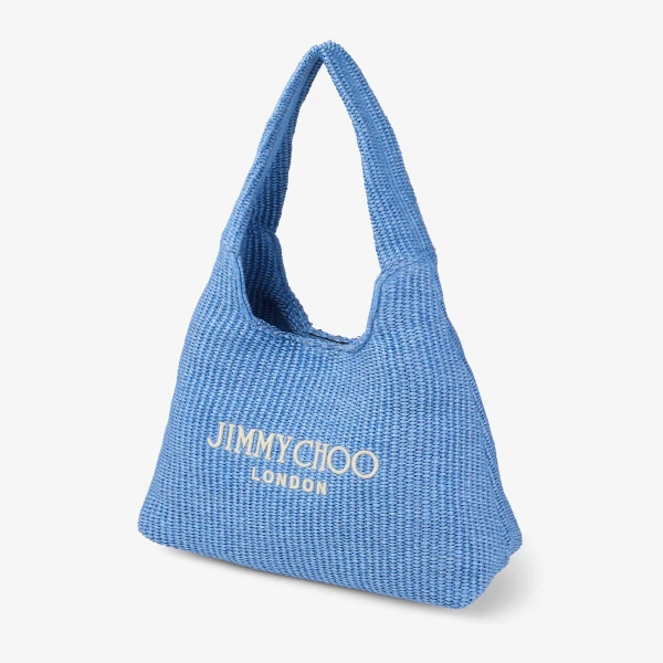 Ocean Blue and Ecru Jimmy Choo Beach Diamond Hobo Large, view 3 | Shoulder & Crossbody Bags