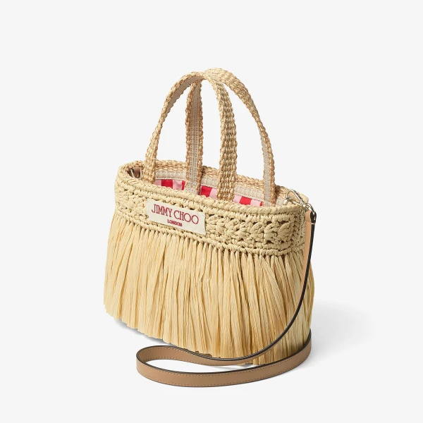 Natural and Light Gold Jimmy Choo Beach Tote East-west Mini, view 3 | Totes & Top-Handle Bags
