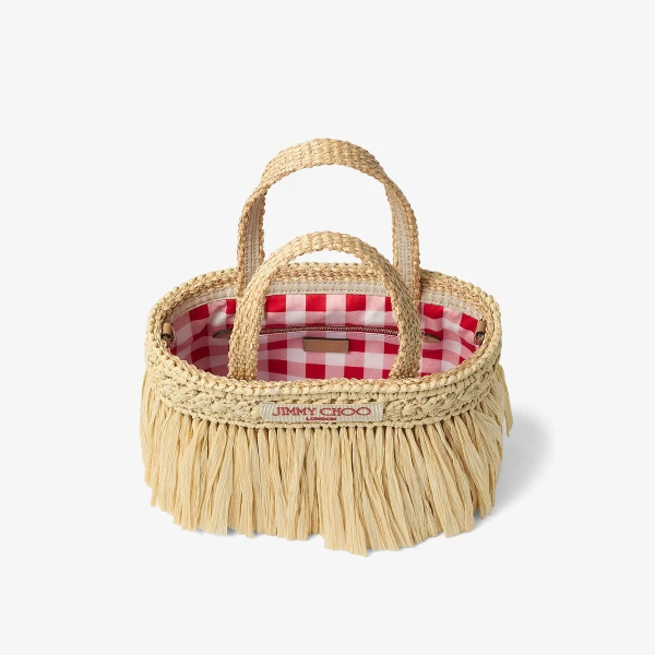 Natural and Light Gold Jimmy Choo Beach Tote East-west Mini, view 4 | Totes & Top-Handle Bags