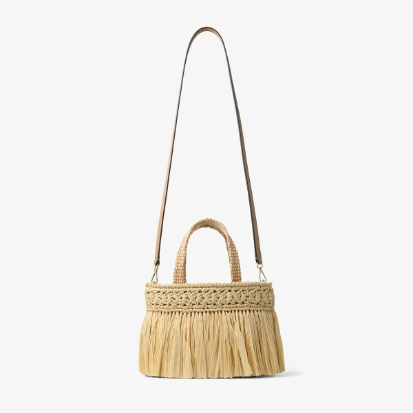 Natural and Light Gold Jimmy Choo Beach Tote East-west Mini, view 5 | Totes & Top-Handle Bags