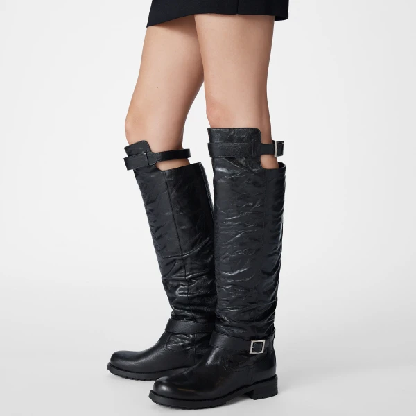 Black Jimmy Choo Biker Knee Boot, view 3 | Boots