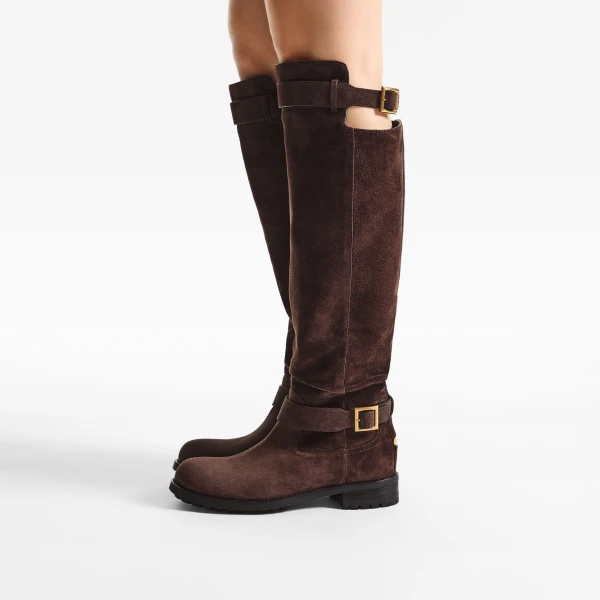 Chocolate Jimmy Choo Biker Knee Boot, view 2 | Boots