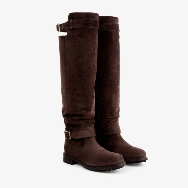 Chocolate Jimmy Choo Biker Knee Boot, view 3 | Boots