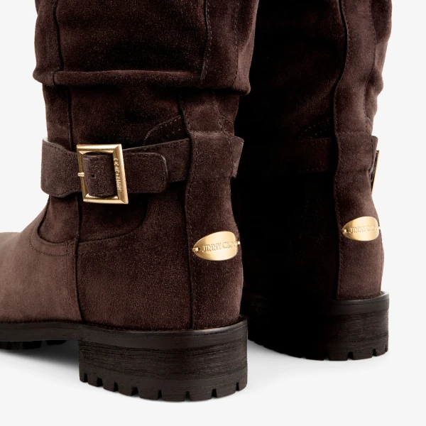 Chocolate Jimmy Choo Biker Knee Boot, view 4 | Boots