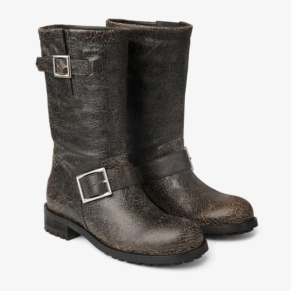 Black and Butterscotch Jimmy Choo Biker Mid Boots, view 3 | Boots