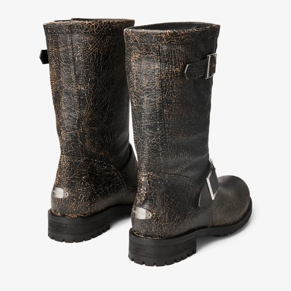 Black and Butterscotch Jimmy Choo Biker Mid Boots, view 5 | Boots