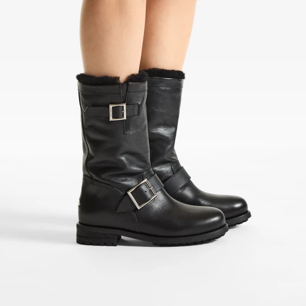 Black Jimmy Choo Biker Mid Shearling Boots, view 2 | Boots