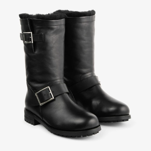 Black Jimmy Choo Biker Mid Shearling Boots, view 3 | Boots