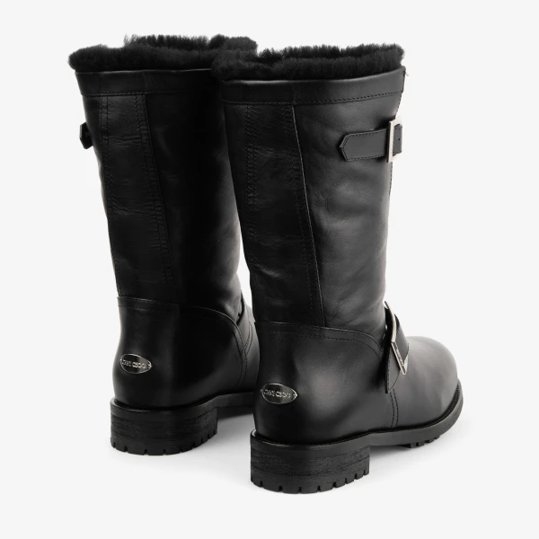 Black Jimmy Choo Biker Mid Shearling Boots, view 5 | Boots