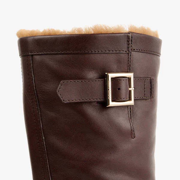 Chocolate and Teddy Jimmy Choo Biker Mid Shearling Boots, view 4 | Boots