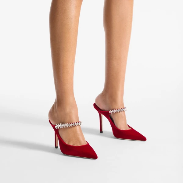 Ruby Red Jimmy Choo Bing 100 Mules, view 2 | Mules