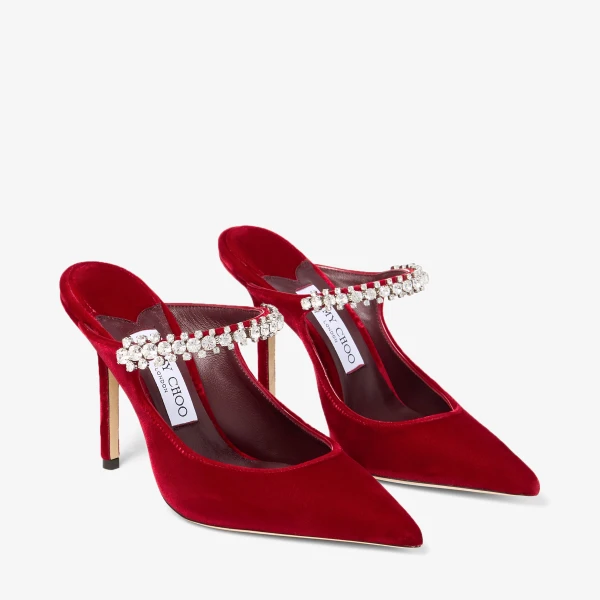 Ruby Red Jimmy Choo Bing 100 Mules, view 3 | Mules