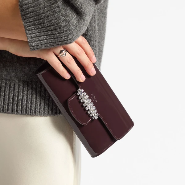Deep Merlot and Silver Jimmy Choo Bing Wallet with Chain, view 2 | Mini Bags