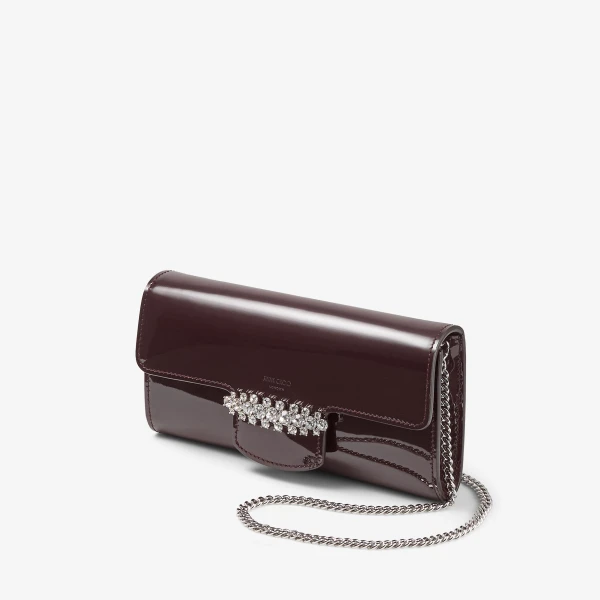Deep Merlot and Silver Jimmy Choo Bing Wallet with Chain, view 3 | Mini Bags