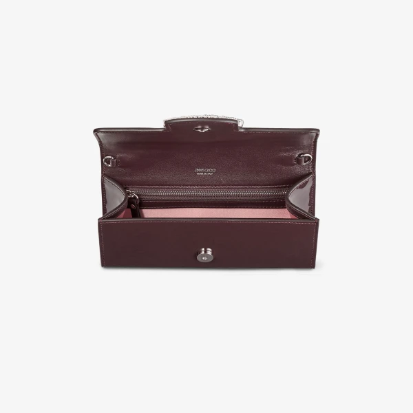 Deep Merlot and Silver Jimmy Choo Bing Wallet with Chain, view 5 | Mini Bags