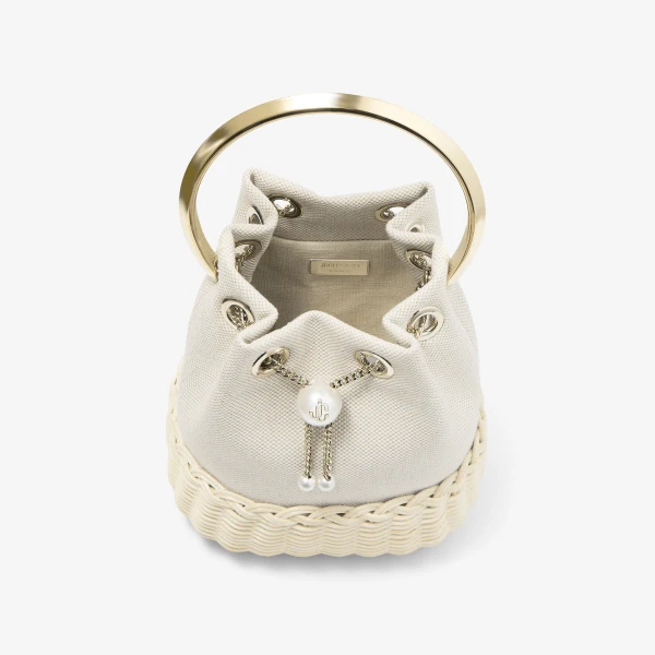 Almond Mix, Natural and Light Gold Jimmy Choo Bon Bon Bucket Bag, view 3 | Bucket Bags